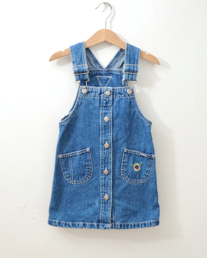 Retro Kids Girl OSHKOSH Sunflower Denim Dress / Size 4Y