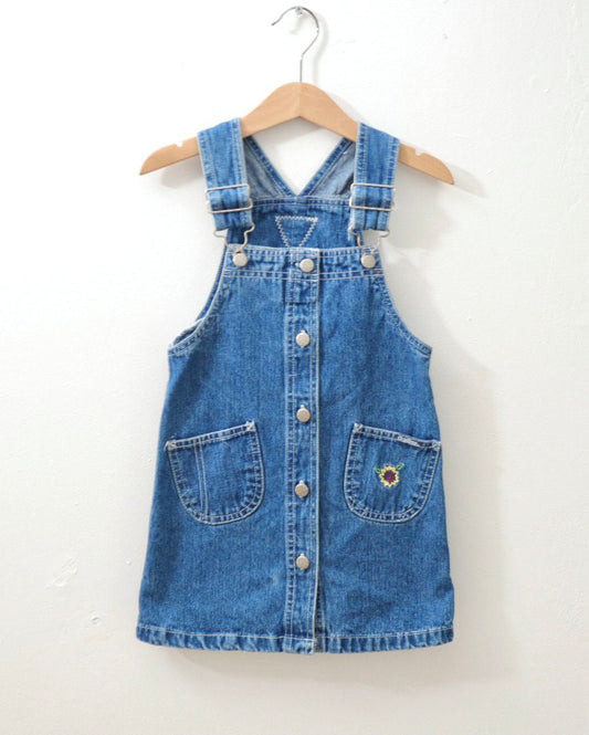 Retro Kids Girl OSHKOSH Sunflower Denim Dress / Size 4Y