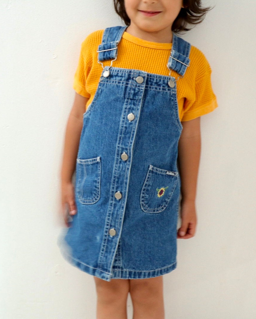 Retro Kids Girl OSHKOSH Sunflower Denim Dress / Size 4Y