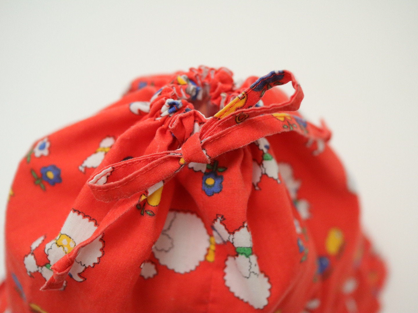 Vintage Kids Red Poodle Print Tulip Hat / Size 4-6Y