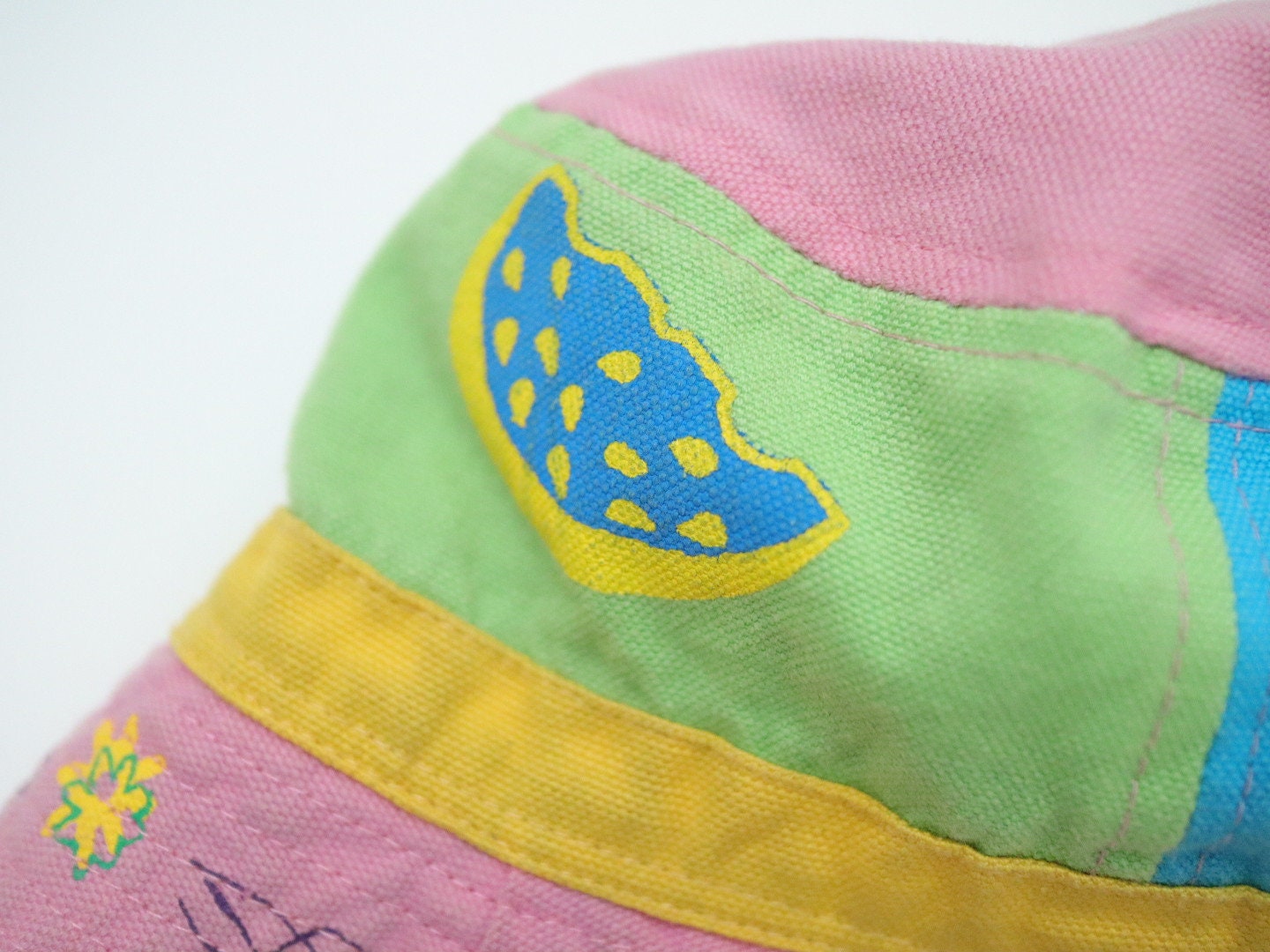 Vintage Kids Pink Summer Bucket Hat / Size 4-6Y / Ice Cream Watermelon Flower