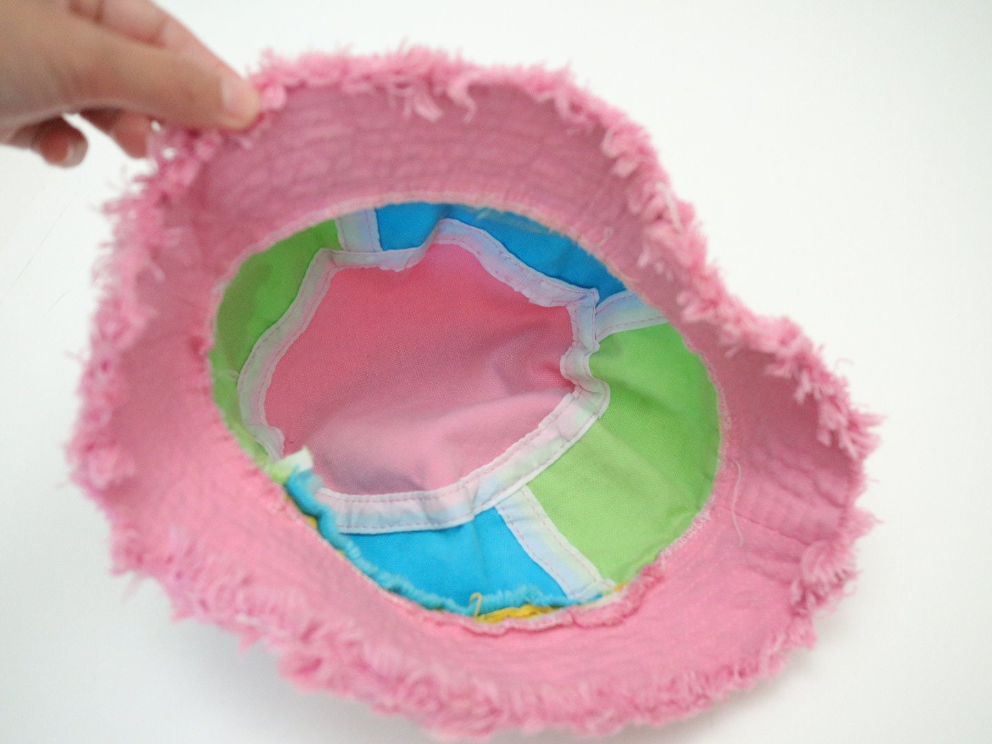 Vintage Kids Pink Summer Bucket Hat / Size 4-6Y / Ice Cream Watermelon Flower