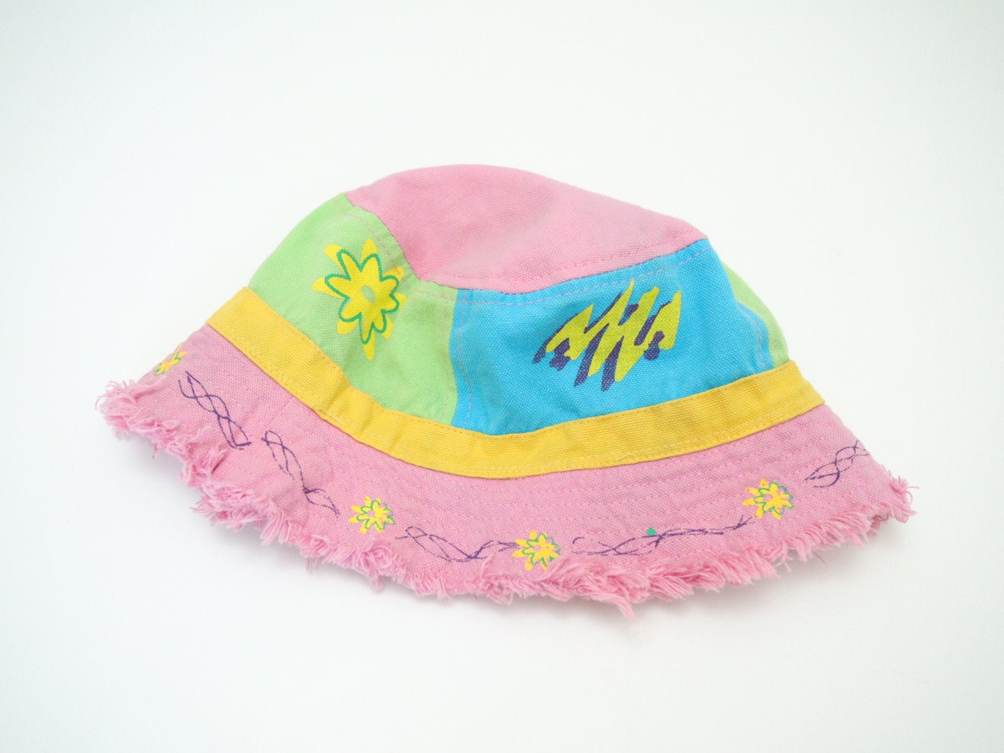Vintage Kids Pink Summer Bucket Hat / Size 4-6Y / Ice Cream Watermelon Flower