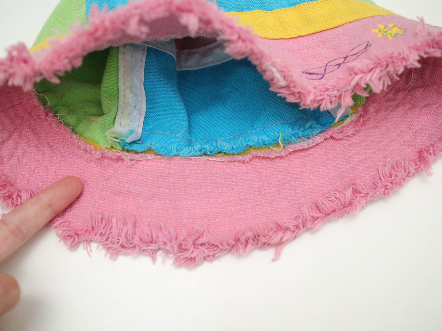 Vintage Kids Pink Summer Bucket Hat / Size 4-6Y / Ice Cream Watermelon Flower